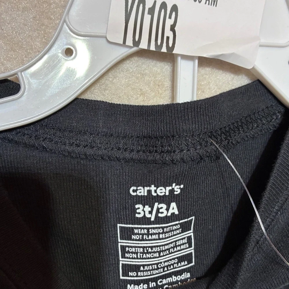 Carters 3T Glow in the Dark Skeleton Pajamas‎ Black Halloween Sleepwear